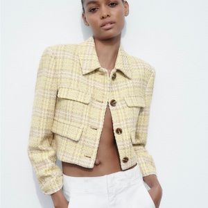 Zara textures crop blazer XS yellow/brown
